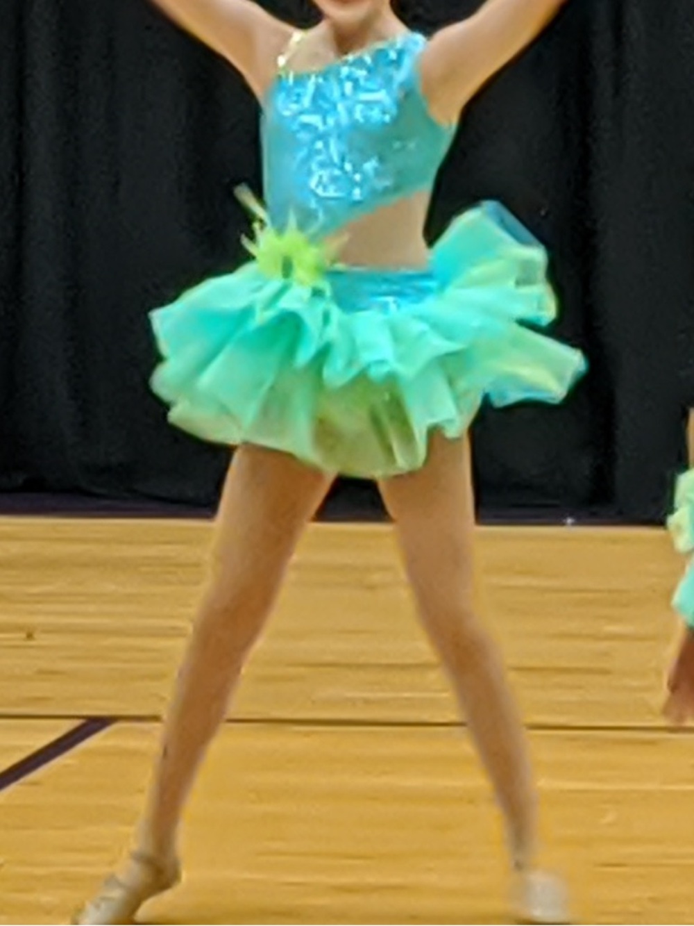 Kids Turquoise & Yellow Dance Costume with Feather Accent
